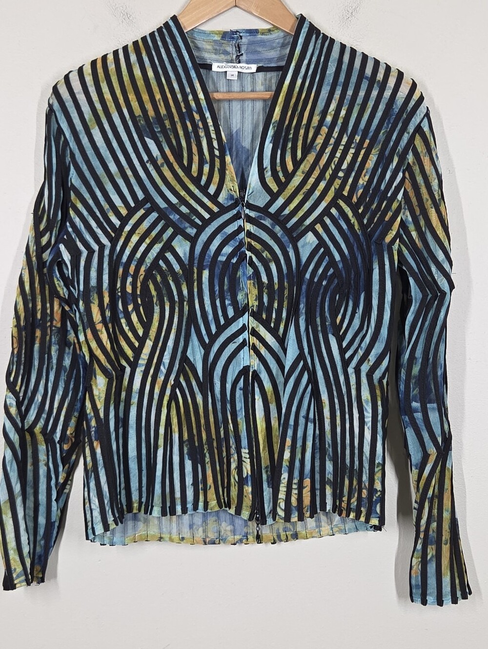 Alexandra Rosati Ribbon Mesh Tie Dye Floral Scroll Full Zip Jacket 14 Artsy
